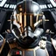 Placeholder: star wars bald male corellian pilot wearing dark gunmetal grey and black First Order special forces TIE pilot armored flightsuit and helmet with gold trim inside the jedi temple, centered head and shoulders portrait, hyperdetailed, dynamic lighting, hyperdetailed background, 8k resolution, volumetric lighting, light skin, fully symmetric details