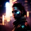 Placeholder: portrait,beautiful female Cyborg, intense stare, sad eyes, post-apocalyptic in a cyberpunk city, realistic, intriacte detail, sci-fi fantasy style, volumetric lighting, particles, highly detailed ,cinamatic , deep colours,8k, by Caravaggio