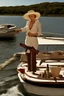 Placeholder: A Woman with pistol and a table bottle of wine on a boat digital art