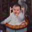 Placeholder: a baby in a fantasy card illustration, cartoon style
