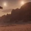 Placeholder: Armored Core machine robot fights another Armored Core fly in the sky in the desert with the ocean where you can see the space in the sky with the twilight on the horizon, 4k resolution