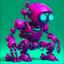 Placeholder: A hyper-realistic 3D Surreal digital painting, magenta droid mechanic, rich deep teal background, dreamlike imagery, fantastical elements, perfect body ,dymond , boots