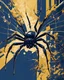 Placeholder: spider and fly, poster in two gradually, illustration by <kilian eng>painting by Yoji Shinkawa, a one side darkblue and other side gold tones,