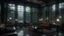 Placeholder: a fancy villa livingroom in the forest with an awesome view from the window,lake,rainy day,mist,dark vivid cinematic atmosphere,fireplace,sun,highly detailed,high budget Hollywood film,(intricate details:1.12),(intricate details, hyperdetailed:1.15)