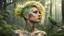 Placeholder: punk blonde 45 years old, forest on head, plant hair, green plants, birds, golden makeup, tattoo, shiny aura, very detailed, fine rendering, high detail, high resolution, 8K