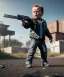 Placeholder: The Terminator toddler, shotgun, full body, dramatic lighting, angry, hyper realistic