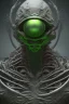 Placeholder: green alien, head, evil, black eyes, silver teeth, weapons, blood, 8k, finely detailed, photo realistic, HR Giger style