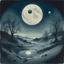 Placeholder: Ethereal Cyanotype Landscapes, eyeball moon, surreal, macabre, Norman Bel Geddes