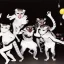 Placeholder: 1980s photo of new year's party monkey with dancing cats