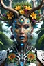 Placeholder: 3D rendering of Expressively detailed and intricate of a hyperrealistic “cyborg”: front view, colorful, antler, rainforest, tribalism, detailed with flowers, shamanism, cosmic fractals, dystopian, octane render, 8k post-production, dendritic, artstation: award-winning: professional portrait: atmospheric: commanding: fantastical: clarity: 16k: ultra quality: striking: brilliance: stunning colors: amazing depth