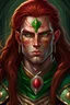 Placeholder: Generate a dungeons and dragons character portrait of the face of a young male Githyanki githyanki who is tall and well built with a red right eye and a green left one and has long hazel hair in heavy armor and a sword on his back