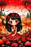 Placeholder: A little fairy with black hair and brown eyes in the red Fruity Little Heartbreaker landscape with glitter
