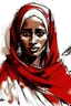 Placeholder: Sudanese woman who waring "Tob" the traditional clothes in sudan, her eyes are red , sketch