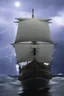 Placeholder: Ship front view with a Spider figurehead at night in a storm with giant waves