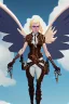 Placeholder: blond steampunk angel flying through blue cloudy sky