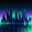 Placeholder: Digital and poly illustration of a minimalist and digital city with a dark background and gradients with light blue, light green, and purple.