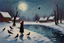 Placeholder: Gems, little puddle, space, person, ice, winter, flying birds, fantasy, otto pippel impressionism painting