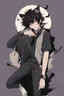 Placeholder: Anime style man with messy black hair and black cat ears.