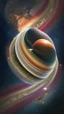 Placeholder: heart-shaped planet in space, with saturn rings , photorealistic