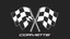 Placeholder: 2 checkered finishing flags crossed like the corvette logo , black and white vector