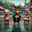 Placeholder: punk duck devil pimp with bitches in bathing suit in pond, in the style of a fallout 4,bokeh like f/0.8, tilt-shift lens 8k, high detail, smooth render, down-light, unreal engine, prize winning