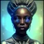 Placeholder: a black woman with one blue crystal eye, steam punk, realistic, made in octane, cinematic, ultra-realistic, extremely detailed octane rendering, 8K, VRAY Super Real ar 2:3, dof photorealistic futuristic 50mm lens hard lighting dark gray tintype photograph, realistic lighting