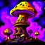 Placeholder: A fantabulous black, purple and yellow (((mushroom tower house))) erected atop a (geologic pillar), surrounded by the uncanny imaginative ((( swirling skies))), offset by the stark hues of a (neon-tinged nebulous space scape), within. captured by the hand a skilled master painter with a focus on (softly blurred compositions and voluminous lighting).