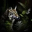 Placeholder: wolf portrait, ferns, butterflies, oilpainting, cinematic lighting
