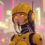 Placeholder: a feminine android robot, yellow, dystopia, cyberpunk, neon vintage anime
