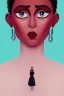 Placeholder: Minimalistic portrait of a beautiful woman with red lips and cold big eyes wearing earrings, a light pink fur coat in a haute couture style isolated on a dark background, cinematic lighting, ultra-realistic, shot in the style of hasselblad