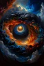 Placeholder: a painting of a black hole surrounded by clouds, a surrealist painting, inspired by Shōzō Shimamoto, space art, neri oxman, an explosion of colors, album artwork, space molecules, anton fedeev, astral appearance, 2 0 2 0, lava, intricate fluid details, by joseph binder, beeple daily art, artwork