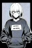 Placeholder: thoughtful girl in a loose sweatshirt, line arts, greyscale, death note style