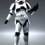 Placeholder: photorealistic stormtrooper with blaster and filigree armor entering the void, chiaroscuro