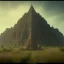 Placeholder: a huge old mountain with wide fields and a pyramid and a small temple, scary, steam punk, realistic, made in octane, cinematic, ultra-realistic, extremely detailed octane rendering, 8K, VRAY Super Real ar 2:3, dof photorealistic futuristic 50mm lens hard lighting dark gray tintype photograph, realistic lighting, sepia color