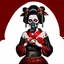 Placeholder: zombie geisha with pale cracked skin wearing a gas mask, baroque, macabre grim illustration, by Phlegm