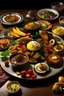 Placeholder: 8k portrait of an appetizing african food platter showcasing a variety of dishes, including savory appetizers, mouthwatering entrees, and delectable desserts, high resolution, highly detailed.