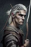 Placeholder: gladiator gray hair young medieval man with a longbow