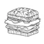 Placeholder: Coloring page for toodlers, with a sandwich, very Bold outlines and white background, minimum amount of details, very simple, very thick outlines