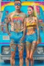 Placeholder: Artwork Entitled "Homo Consumerist" featuring a Trailer Park God And Goddess Covered In Brand Tattoos With Giant Logos All Over Their Clothes; Pop Art; Renaissance Trailer Trash Painting; Insanely Detailed; award-winning; portfolio piece