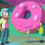 Placeholder: Morty staring at a giant pink donut, while Rick explains his plan to steal the recipe of the Krusty Burgers.