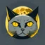 Placeholder: Cat's head, cartoon style, yellow eyes, staring at the moon