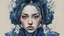 Placeholder: A beautiful portrait painting of a Singer Danish MØ face by Katsushika Hokusai, beautiful cyberpunk huge girl, symmetry, hyperdetailed, illustration darkblue tones,