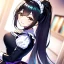 Placeholder: Clear focus, 8k, high quality, detailed, beautiful lighting, girl, vibrant colors, black long hair, vibrant golden eyes, maid, smile, ponytail