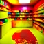 Placeholder: Bright Studio,What steal the smelling of food, covered in multi-colored food or snack, fashion items made out of food or sanck, food or sanck covering space, background has two walls with multi-colored food or snack