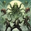 Placeholder: Meme of several Cthulhu's pointing at one another confusedly, dramatic, concept art, digital illustration, modern comic book art, by Aaron Brooks.