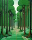 Placeholder: A green forest with giant trees designed in Navajo baskets painted by Victor Vasarely