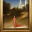 Placeholder: A Italian painting of a Latina young woman in a dress in front of a Mormon temple in sunshine in the style of DaVinci