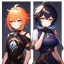 Placeholder: portrait of genshin from genshin ((genshin)) ((genshin ingame outfit)) wearing a short skirt, black short hair, orange eyes