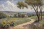 Placeholder: sunny day, clouds, rocks, trees, mountains, flowers, gustave caillebotte and pieter franciscus dierckx impressionism paintings