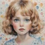 Placeholder: 1970s,Vanessa paradis, little girl,in the style of Margaret Keane, watercolor dots in the background